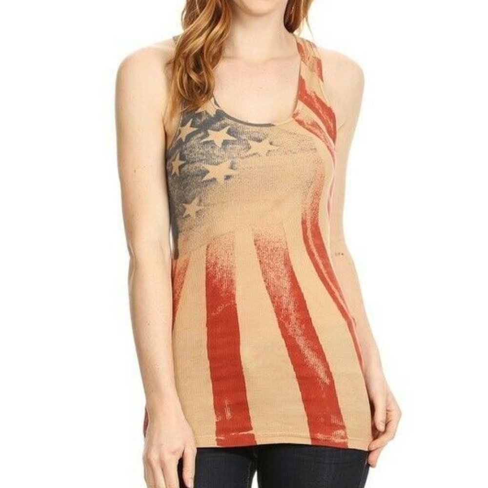 T Party Vintage Stars & Stripes Ribbed Tank Top